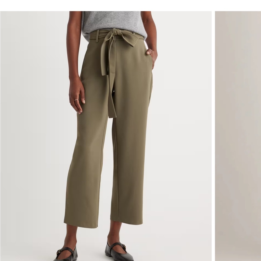 Quince Stretch Crepe Paperbag Pants Olive Green Tie Belt 12